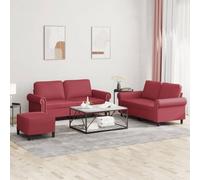 WHOPBXGAD 3 Piece Sofa Set with Cushions Synthetic Leather Wine Red Living Room Furniture for Home Decor, Comfortable Seating with Ottoman, Modern Design