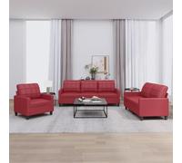 WHOPBXGAD 3 Piece Sofa Set with Cushions Synthetic Leather Wine Red Modern Living Room Furniture for Home Decor Comfortable Seating Conversation Set