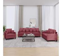WHOPBXGAD 3 Piece Sofa Set with Cushions, Wine Red Fabric Living Room Furniture, Comfortable Sectional Couch with Thick Padding, Durable Plywood Frame for Home Lounge Relaxation