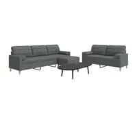 WHOPBXGAD 3 Piece Sofa Set with Ottoman and Cushions, Dark Gray Fabric Sectional Living Room Furniture for Small Spaces, Comfortable Polyester Upholstery with Thick Padding and Metal Frame