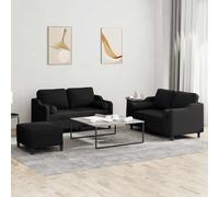 WHOPBXGAD 3 Piece Sofa Set with Pillows Black Fabric for Living Room, Modern Sectional Couch with Ottoman, Comfortable Seating for Family Gatherings and TV Watching