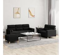 WHOPBXGAD 3 Piece Sofa Set with Pillows Black Fabric Living Room Furniture, Modern Sectional Couch with Ottoman for Small Spaces, Comfortable Durable Upholstery Sofa Bed for Home Decor