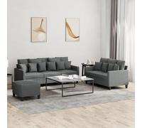 WHOPBXGAD 3 Piece Sofa Set with Pillows Dark Gray Fabric for Living Room, Durable Modern Sectional Couch with Ottoman, Comfortable Seating for Family Relaxation and Entertainment