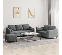 WHOPBXGAD 3 Piece Sofa Set with Pillows Dark Gray Fabric for Living Room, Durable Sectional Couch with Ottoman, Comfortable Lounge Furniture for Family Gatherings and TV Watching