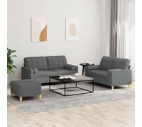 WHOPBXGAD 3 Piece Sofa Set with Pillows Dark Gray Fabric for Living Room, Durable Textilene Upholstery, Comfortable Lounge Seating with Ottoman, Modern Home Furniture
