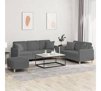 WHOPBXGAD 3 Piece Sofa Set with Pillows Dark Gray Fabric for Living Room, Modern Sectional Couch with Ottoman, Comfortable Seating for Family Gatherings and Relaxation