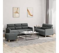 WHOPBXGAD 3 Piece Sofa Set with Pillows Dark Gray Fabric Living Room Furniture, Comfortable Couch with Ottoman, Modern Sectional Sofa for Small Spaces, Durable Upholstery