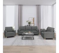 WHOPBXGAD 3 Piece Sofa Set with Pillows Dark Gray Fabric Living Room Furniture, Durable Upholstery Sectional Couch with Comfortable Seating for Family Relaxation and Entertainment