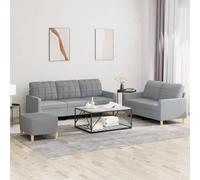 WHOPBXGAD 3 Piece Sofa Set with Pillows Light Gray Fabric for Living Room, Durable Comfortable Sectional Couch with Ottoman, Modern Furniture for Small Spaces