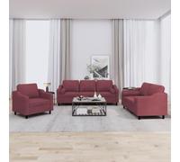 WHOPBXGAD 3 Piece Sofa Set with Pillows Red Wine Fabric Living Room Furniture, Durable Comfortable Sectional Couch for Home Theater Lounge Relaxation