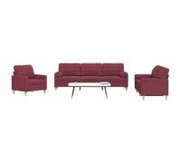 WHOPBXGAD 3 Piece Sofa Set with Pillows Red Wine Fabric Living Room Furniture for Home Decor Comfortable Seating Modern Design Durable Polyester