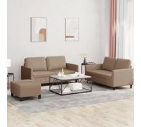 WHOPBXGAD 3 Piece Sofa Set with Pillows Synthetic Leather Cappuccino Color Living Room Furniture for Home Decor Comfortable Seating Modern Design