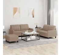 WHOPBXGAD 3 Piece Sofa Set with Pillows Synthetic Leather Cappuccino Color Living Room Furniture for Small Spaces, Durable Material, Comfortable Seating, Ottoman Included