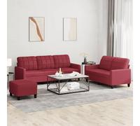 WHOPBXGAD 3 Piece Sofa Set with Pillows Synthetic Leather Wine Red Living Room Furniture for Small Spaces Durable Material Comfortable Seating Modern Design