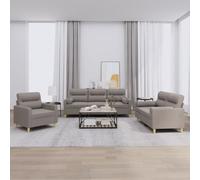 WHOPBXGAD 3 Piece Sofa Set with Pillows Taupe Gray Fabric Living Room Furniture Durable Upholstery Comfortable Seating for Home Lounge TV Watching Relaxation