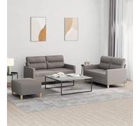 WHOPBXGAD 3 Piece Sofa Set with Pillows Taupe Gray Fabric, Modern Living Room Furniture, Comfortable 2 Seater Couch with Ottoman, Durable Textilene Material for Small Spaces