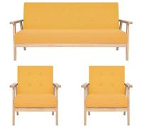 WHOPBXGAD 3 Piece Sofa Set Yellow Fabric Living Room Furniture with Solid Wood Frame, Soft Polyester Upholstery, Comfortable Foam Cushions for Relaxing and Entertaining