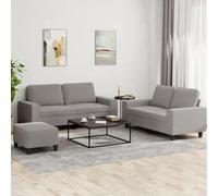 WHOPBXGAD 3-Piece Taupe Gray Fabric Sofa Set with Ottoman, Durable Living Room Furniture for Small Spaces, Comfortable 2-Seater Couches with Pillows, Modern Home Decor