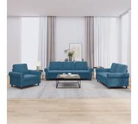 WHOPBXGAD 3 Piece Velvet Blue Sofa Set with Cushions Living Room Furniture, Soft Velvet Fabric, Sturdy Wood Metal Frame, Comfortable Seating for Home Lounge TV Watching Relaxation