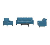 WHOPBXGAD 3 Piece Velvet Blue Sofa Set with Cushions, Modern Living Room Furniture for Relaxing, Watching TV, Reading, Soft Fabric, Sturdy Metal Frame, Comfortable Seating
