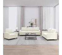 WHOPBXGAD 3 Piece Velvet Cream Sofa Set with Cushions, Soft Plush Fabric, Sturdy Wood Metal Frame, Comfortable Seating for Living Room, Lounge, Chat, Reading, TV Watching, Relaxation