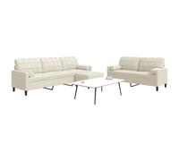 WHOPBXGAD 3 Piece Velvet Cream Sofa Set with Pillows, Modern Living Room Furniture for Small Spaces, Comfortable Sectional Couch with Ottoman, Soft Fabric Upholstery