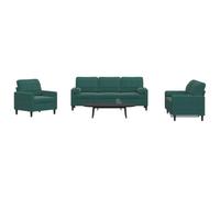 WHOPBXGAD 3 Piece Velvet Sofa Set Dark Green with Cushions, Modern Living Room Furniture for Small Spaces, Soft Fabric Sectional Couch with Thick Padding, Metal Frame Structure