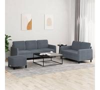WHOPBXGAD 3 Piece Velvet Sofa Set Dark Grey with Ottoman, Modern Living Room Furniture for Small Spaces, Soft Fabric Couch with Comfortable Seating and Sturdy Structure