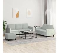 WHOPBXGAD 3 Piece Velvet Sofa Set Light Gray Modern Living Room Furniture with Ottoman, Soft Fabric Upholstery, Comfortable Seating for Home Lounge and Entertainment Space
