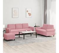 WHOPBXGAD 3 Piece Velvet Sofa Set Pink with Cushions, 2 Seater and 3 Seater Loveseat with Ottoman, Modern Living Room Furniture for Small Spaces, Soft Fabric, Sturdy Structure, Comfortable Seating