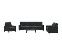WHOPBXGAD 3 Piece Velvet Sofa Set with Cushions Black Modern Living Room Furniture for Small Spaces Comfortable Seating Conversation Set with Soft Fabric and Sturdy Metal Frame