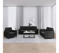 WHOPBXGAD 3 Piece Velvet Sofa Set with Cushions Black Modern Living Room Furniture Soft Velvet Upholstery Sturdy Structure Comfortable Seating for Home Lounge