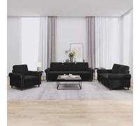 WHOPBXGAD 3 Piece Velvet Sofa Set with Cushions Black Velvet Living Room Furniture Set Modern Sectional Sofa for Home Lounge Conversation Reading TV Watching Relaxation