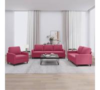 WHOPBXGAD 3 Piece Velvet Sofa Set with Cushions Burgundy Red Living Room Furniture Soft Velvet Upholstery Sturdy Structure Comfortable Seating for Home Decor