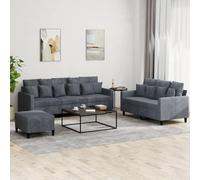 WHOPBXGAD 3 Piece Velvet Sofa Set with Cushions Dark Grey Living Room Furniture, Soft Fabric Upholstery, Compact Sectional Couch with Ottoman for Small Spaces
