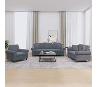 WHOPBXGAD 3 Piece Velvet Sofa Set with Cushions Dark Grey - Modern Living Room Furniture for Relaxing, Reading, TV Watching - Soft Velvet Fabric, Sturdy Wood Frame, Comfortable Seating with Pillows