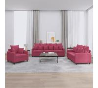 WHOPBXGAD 3 Piece Velvet Sofa Set with Cushions Red Wine Color Living Room Furniture, Soft Velvet Upholstery, Sturdy Wood Metal Frame, Comfortable Seating for Home Decor