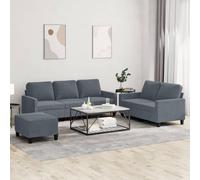 WHOPBXGAD 3 Piece Velvet Sofa Set with Ottoman and Cushions, Dark Grey Sectional Living Room Furniture for Small Spaces, Soft Fabric, Sturdy Structure, Comfortable Seating Experience