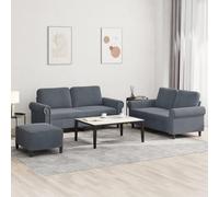 WHOPBXGAD 3 Piece Velvet Sofa Set with Pillows Dark Gray, Modern Living Room Furniture, Compact Sectional Couch with Ottoman for Small Spaces, Soft Fabric, Sturdy Structure