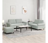 WHOPBXGAD 3 Piece Velvet Sofa Set with Pillows Light Grey Modern Living Room Furniture, Soft Fabric, Sturdy Structure, Compact Design for Small Spaces