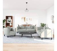 WHOPBXGAD 3 Piece Velvet Sofa Set with Round Cushions Light Grey Modern Living Room Furniture for Home Decor Comfortable Seating Conversation Set