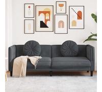 WHOPBXGAD 3 Seater Velvet Sofa with Round Cushions Dark Gray Modern Living Room Furniture Soft Fabric Comfortable Seating for Home Lounge TV Watching