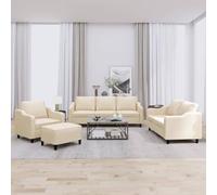 WHOPBXGAD 4 Piece Cream Fabric Living Room Sofa Set with Pillows, Modern Sectional Couch with Ottoman, Durable Polyester Upholstery for Small Spaces, Perfect for Chatting and TV Watching