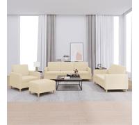 WHOPBXGAD 4 Piece Cream Fabric Sofa Set with Cushions, Living Room Furniture for Small Spaces, Durable Sectional Couch with Ottoman, Comfortable Seating for Family Gatherings and TV Watching