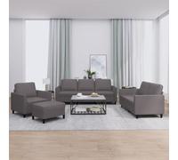 WHOPBXGAD 4 Piece Gray Synthetic Leather Sofa Set with Cushions, Modern Living Room Furniture for Small Spaces, Comfortable Sectional Couch with Ottoman, Durable Faux Leather Upholstery