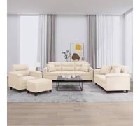 WHOPBXGAD 4 Piece Microfiber Sofa Set with Cushions Beige Living Room Furniture, Comfortable Sectional Couch with Ottoman for Small Spaces, Stain Resistant Fabric