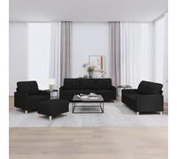 WHOPBXGAD 4 Piece Sofa Set with Cushions Black Fabric Living Room Furniture, Modern Sectional Couch with Ottoman, Durable Upholstery for Home Lounge and Entertainment Space