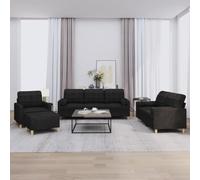 WHOPBXGAD 4 Piece Sofa Set with Cushions Black Fabric Living Room Furniture, Modular Sectional Couch with Ottoman, Comfortable Seating for Home Lounge TV Watching Relaxation
