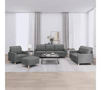 WHOPBXGAD 4 Piece Sofa Set with Cushions Dark Gray Fabric Living Room Furniture, Durable Textilene Material with Ottoman, Comfortable Seating for Home Lounge TV Watching Relaxation