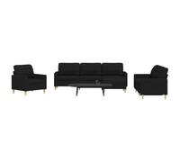 WHOPBXGAD 4 Piece Sofa Set with Ottoman Black Fabric Living Room Furniture, Soft Polyester Upholstery, Sturdy Metal Frame, Compact Size for Small Spaces